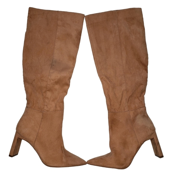 Melrose and Market | Tan Vegan Suede Pointed Toe Block Heel Boots Women's 6.5 - Picture 1 of 9
